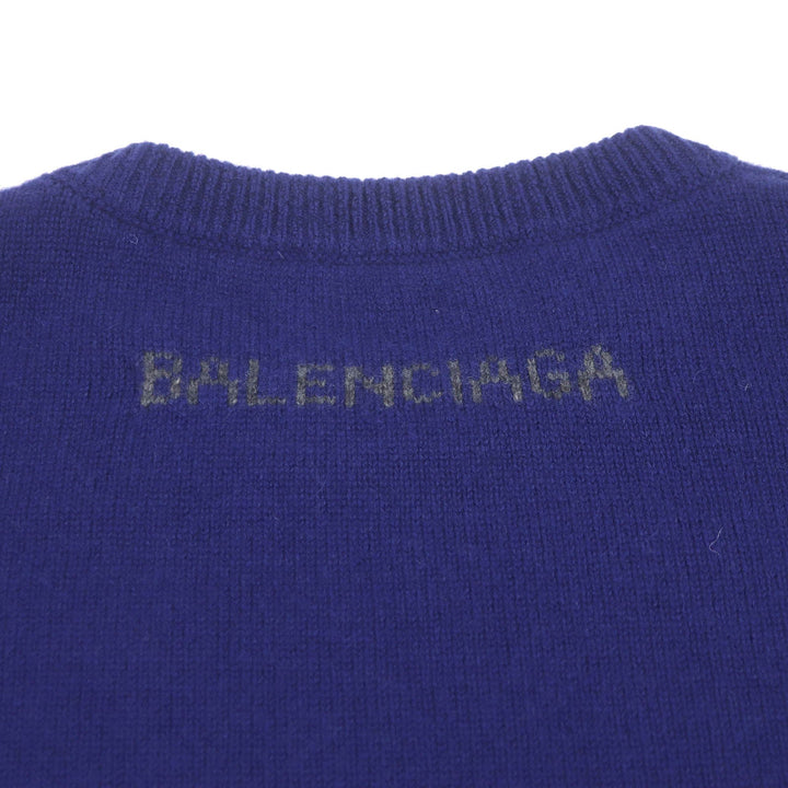 Top Quality Balenciaga Cashmere Logo Knit Sweater Blue XS