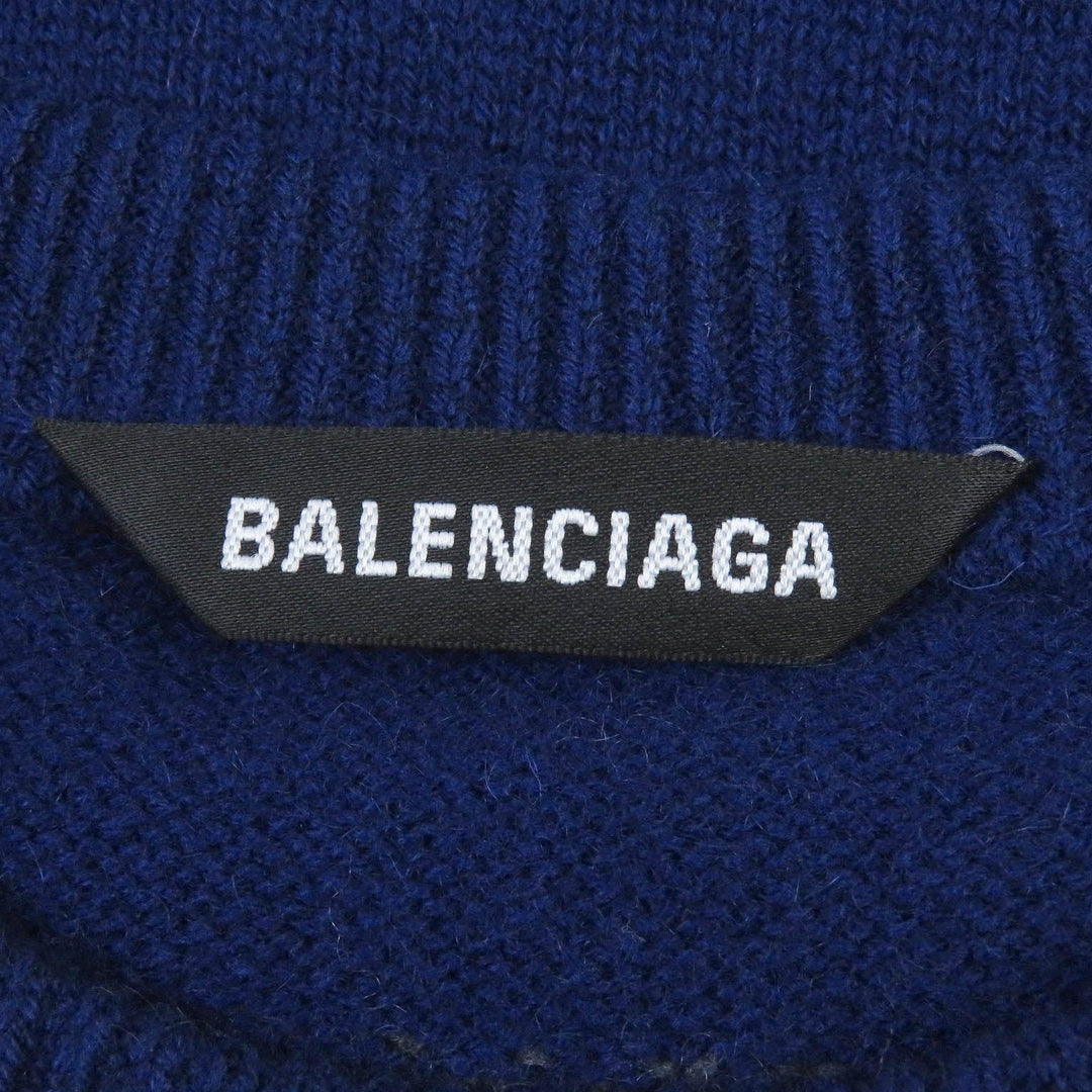Top Quality Balenciaga Cashmere Logo Knit Sweater Blue XS