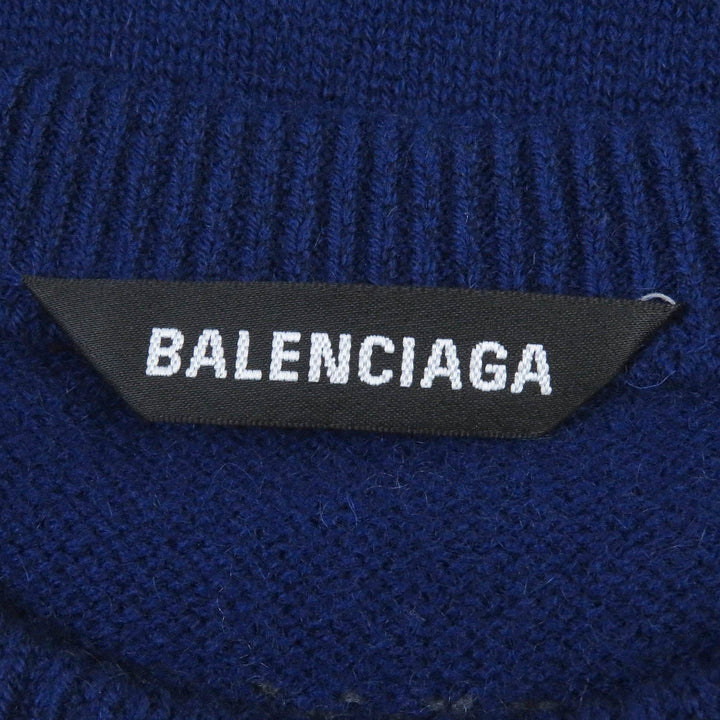 Top Quality Balenciaga Cashmere Logo Knit Sweater Blue XS