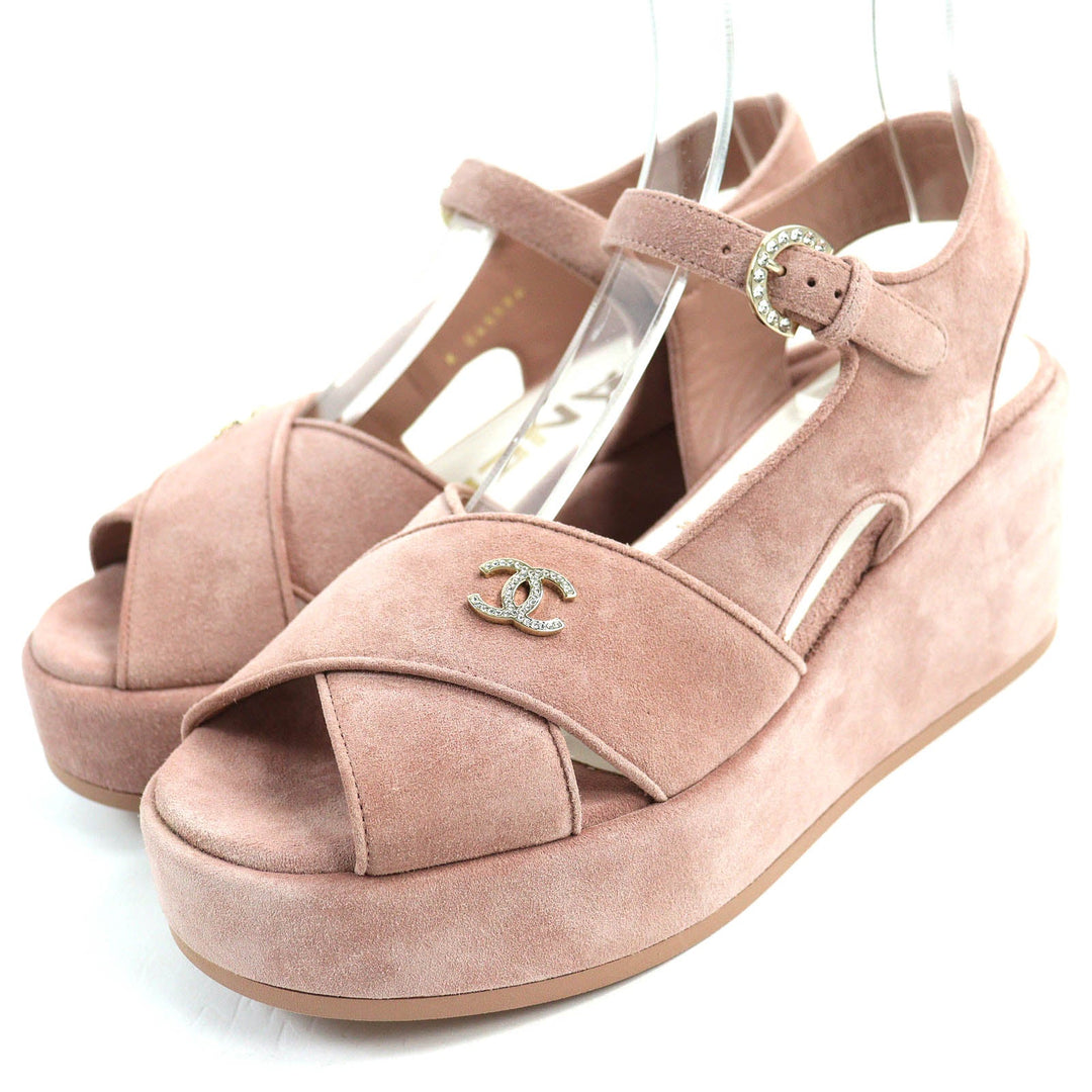 Top Quality Chanel Suede Leather Sandals 37.5 Pink