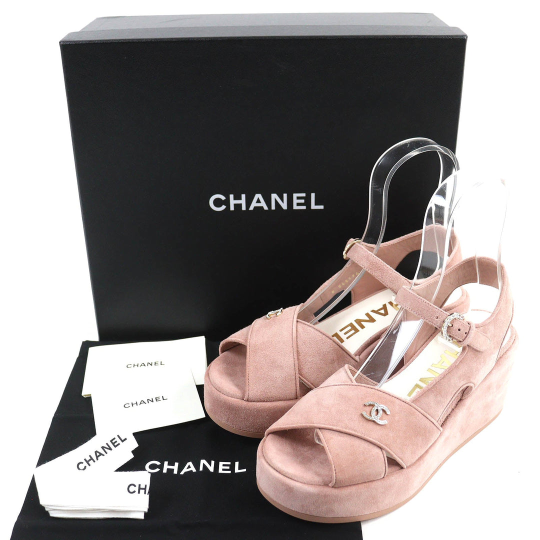 Top Quality Chanel Suede Leather Sandals 37.5 Pink