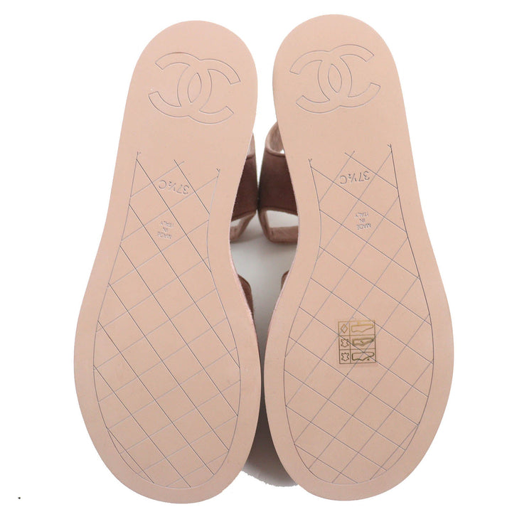 Top Quality Chanel Suede Leather Sandals 37.5 Pink