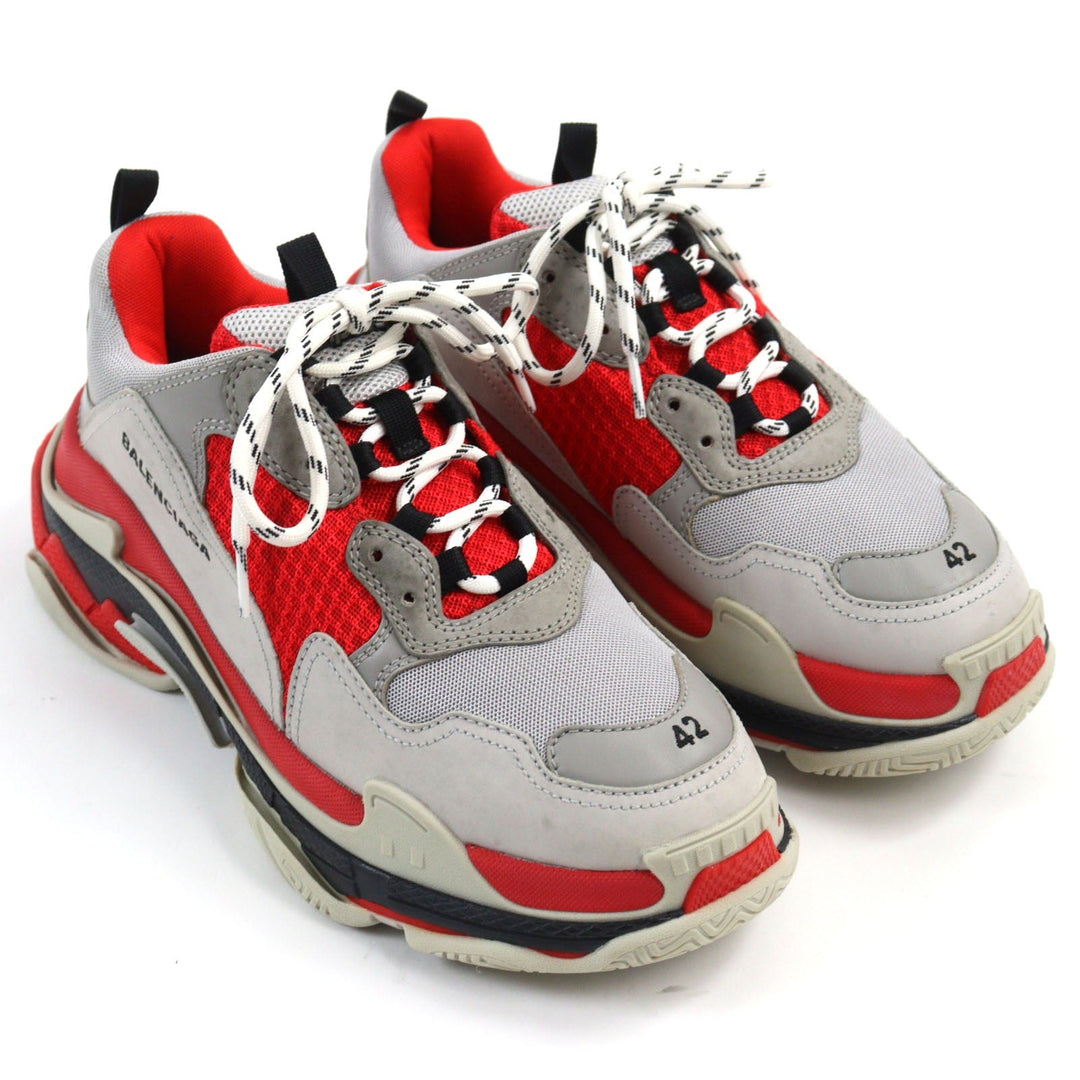 Top Quality Balenciaga Triple S Leather Sneakers Gray Red