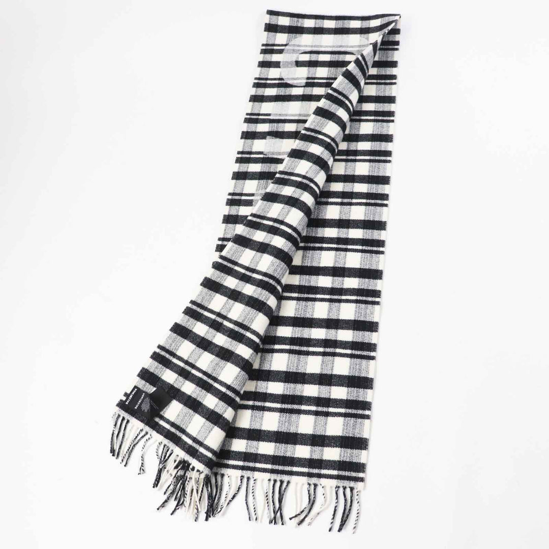 Top Quality Balenciaga Wool Logo Check Scarf with Fringe