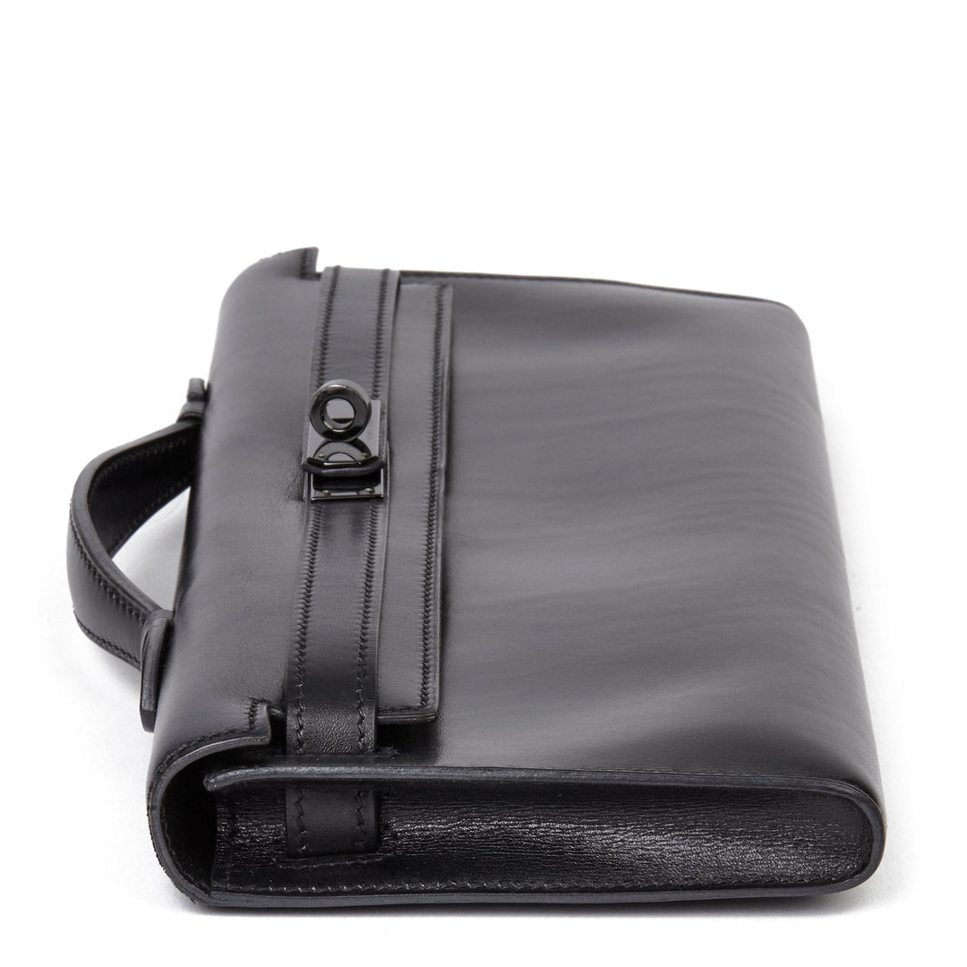 Top quality Hermes Black Box Calf Leather SO Black Kelly Cut Clutch