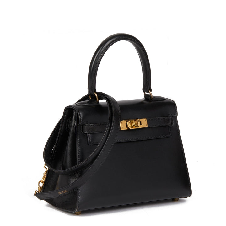 Top quality Hermes Black Box Calf Leather Vintage Mini Kelly 20cm Sellier Shoulder Bag