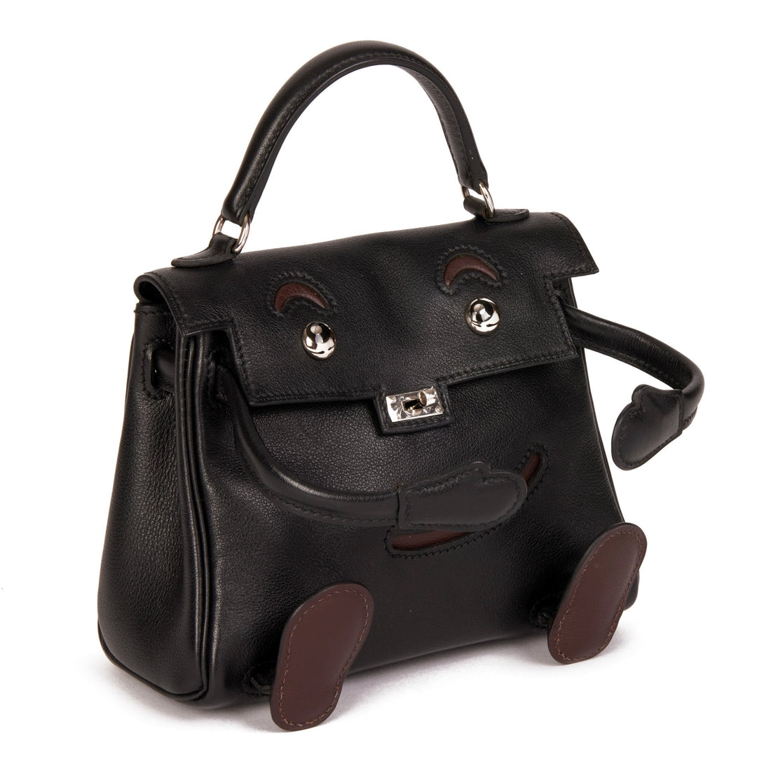 Top quality Hermes Black & Chocolate Gulliver Leather Vintage Kelly Quelle Idole Doll Top Handle Bag