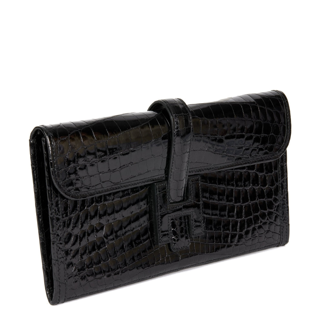 Premium Handmade Hermes Black Niloticus Crocodile Leather Jige Elan 29 Clutch