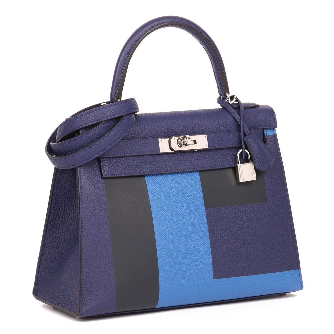 Top quality Hermes Blue Encre, Blue Zellige, Black, Vert Cypress, Clemence, Epsom & Sombrero Leather Kellygraphie Lettre E Kelly 28cm Sellier Shoulder Bag