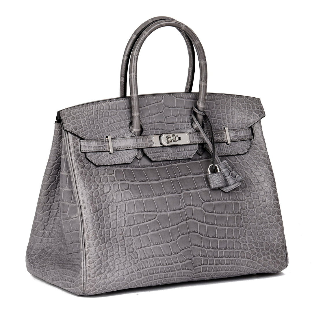 Top quality Hermes Gris Paris Matte Alligator Leather Birkin 35cm Retourne Tote