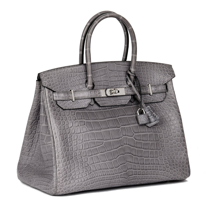 Top quality Hermes Gris Paris Matte Alligator Leather Birkin 35cm Retourne Tote