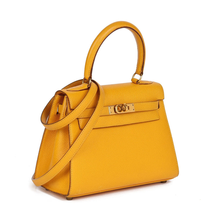 Top quality Hermes Jaune Courchevel Leather Kelly 20cm Sellier Shoulder Bag