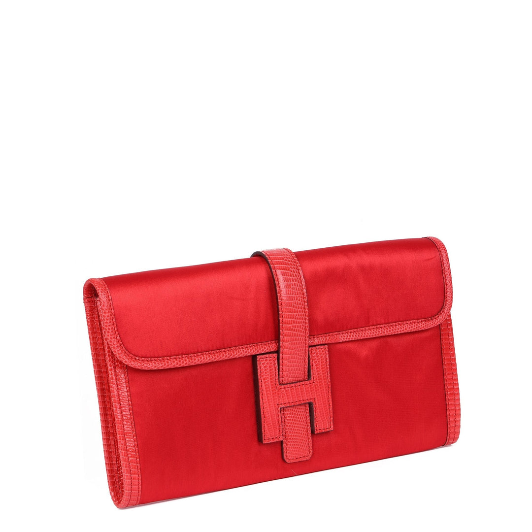 Top quality Hermes Rouge Braise Lizard Leather & Silk Jige Elan 29 Clutch