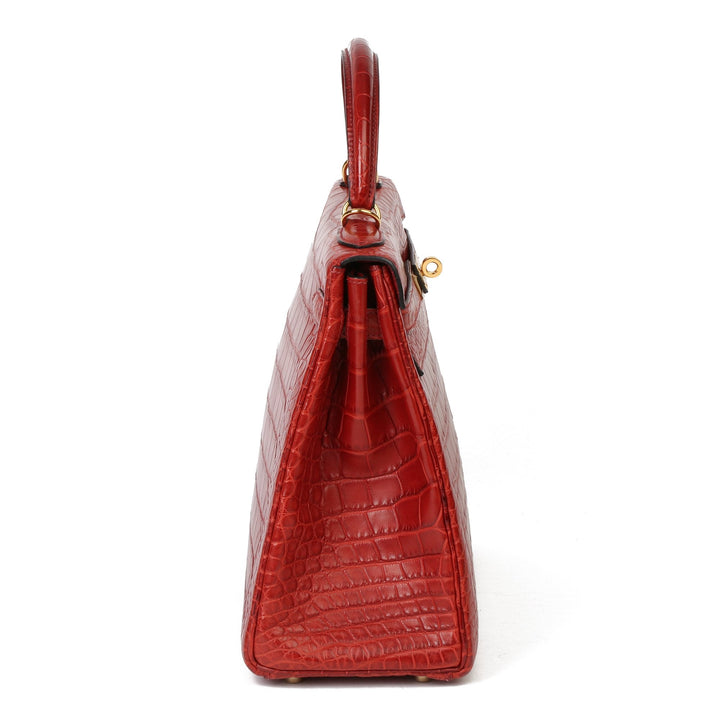 Top quality Hermes Rouge H Matte Mississippiensis Alligator Leather Kelly 32cm Retourne Shoulder Bag