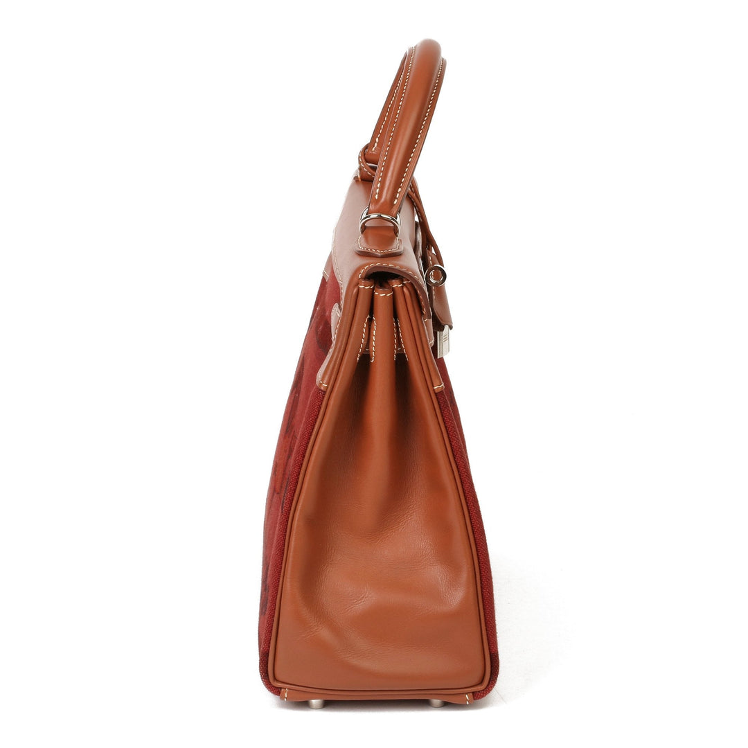 Top quality Hermes Rouge H Toile & Barenia Horse Print Amazone Kelly 32cm Sellier Shoulder Bag