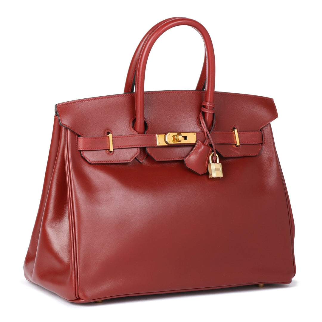 Top quality Hermes Rouge Vif Box Calf Leather Vintage Birkin 35cm Retourne Tote