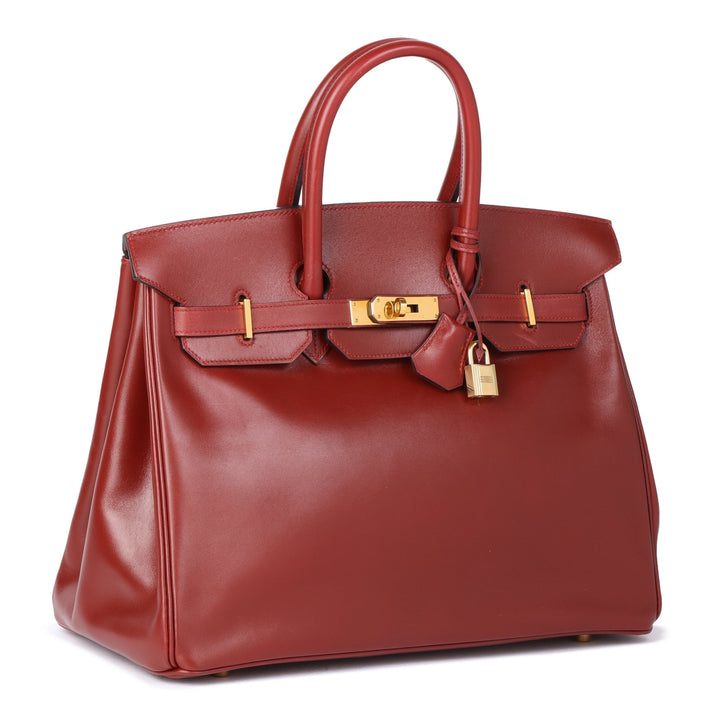 Top quality Hermes Rouge Vif Box Calf Leather Vintage Birkin 35cm Retourne Tote