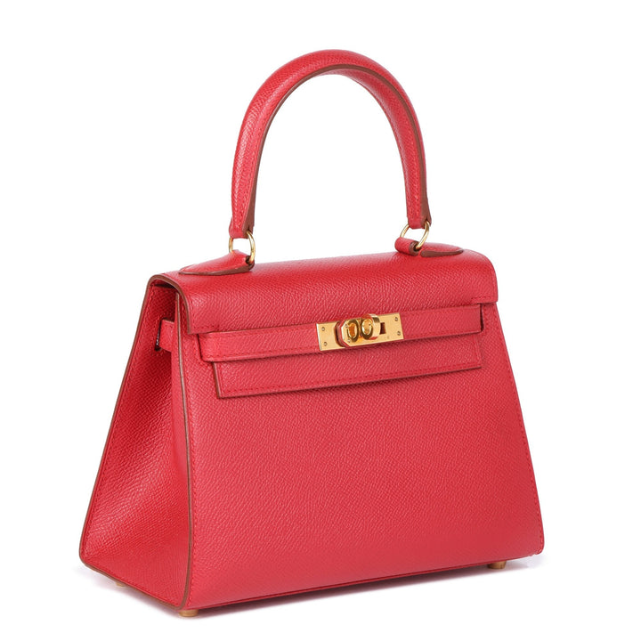 Top quality Hermes Rouge Vif Couchevel Leather Kelly 20cm Sellier Top Handle Bag