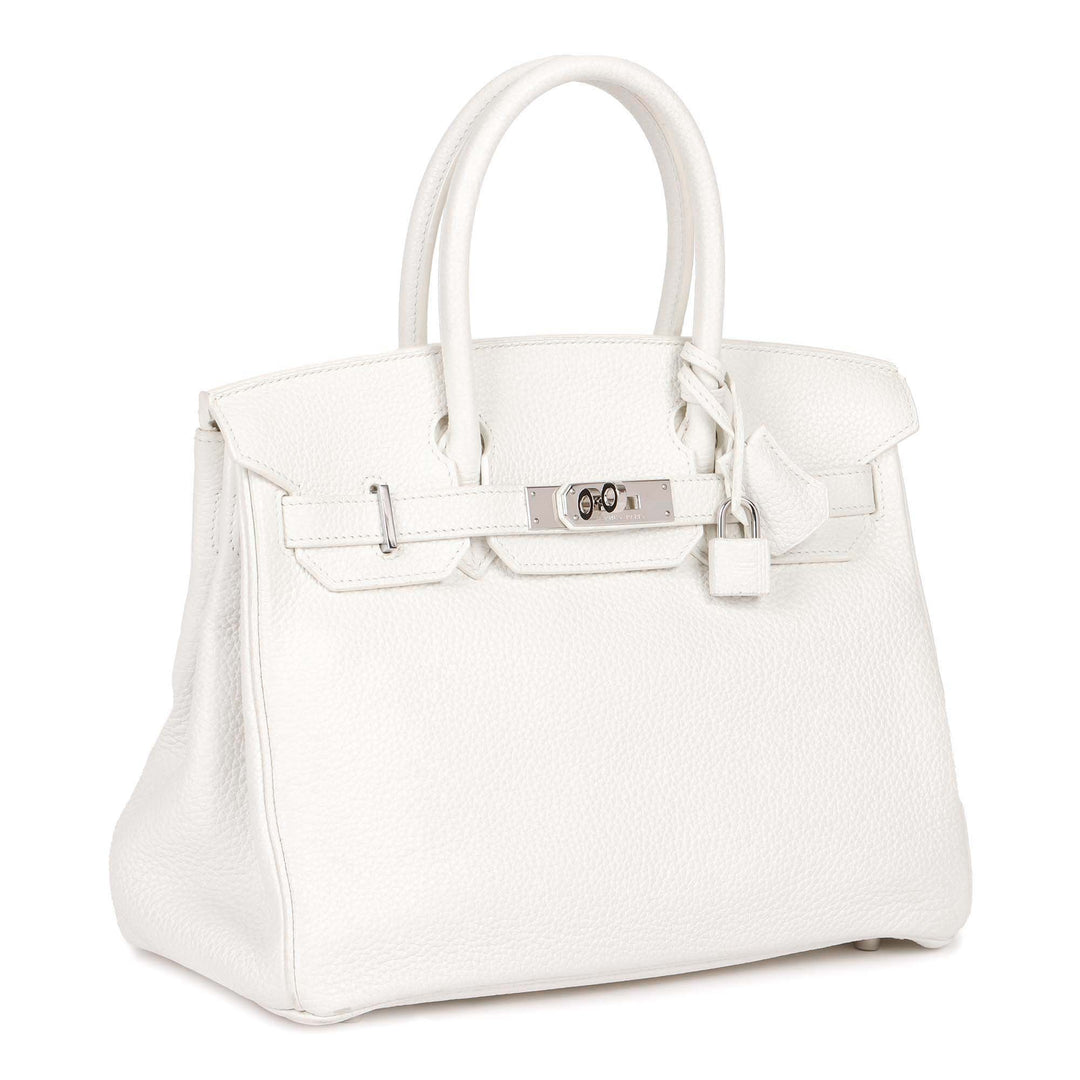 Top quality Hermes White Clemence Leather Birkin 30cm Retourne Tote