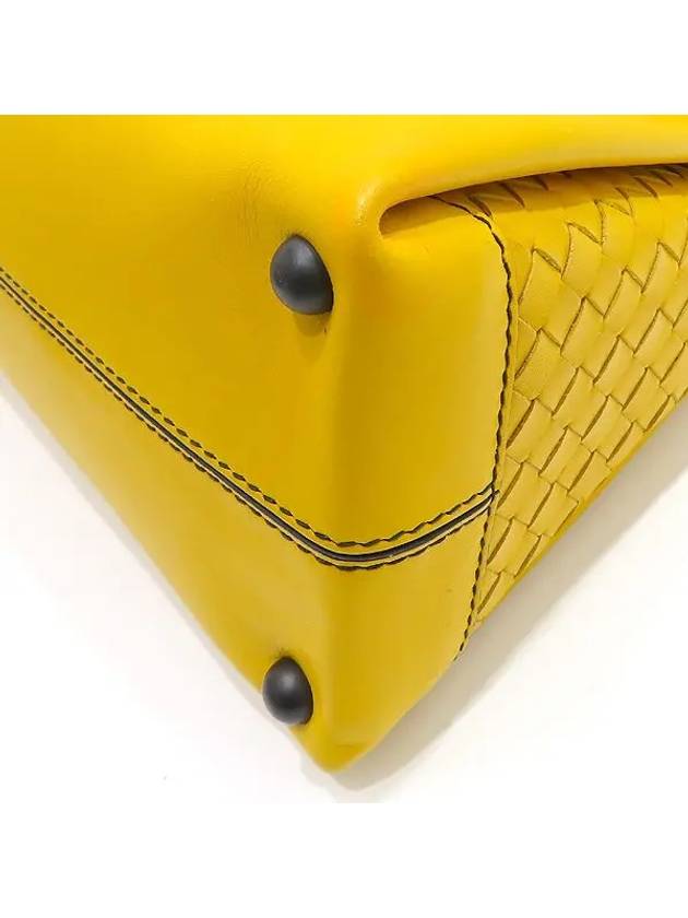 Bottega veneta 498993 Yellow Calf Leather Intrecciato Piazza M Top Handle Tote Bag Shoulder Strap 2WAY
