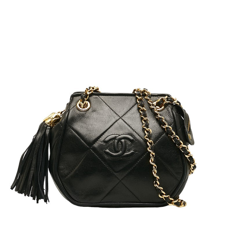 Top Quality Chanel Vintage Chain Shoulder Bag in Lambskin Black