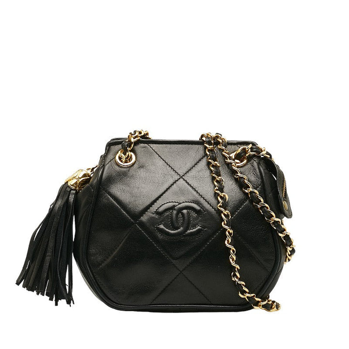 Top Quality Chanel Vintage Chain Shoulder Bag in Lambskin Black