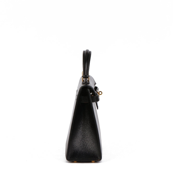 Top quality Hermes Black Box Calf Leather Vintage Kelly 15cm Sellier Shoulder Bag