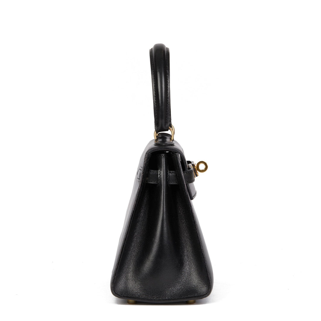 Top quality Hermes Black Box Calf Leather Vintage Mini Kelly 20cm Sellier Shoulder Bag