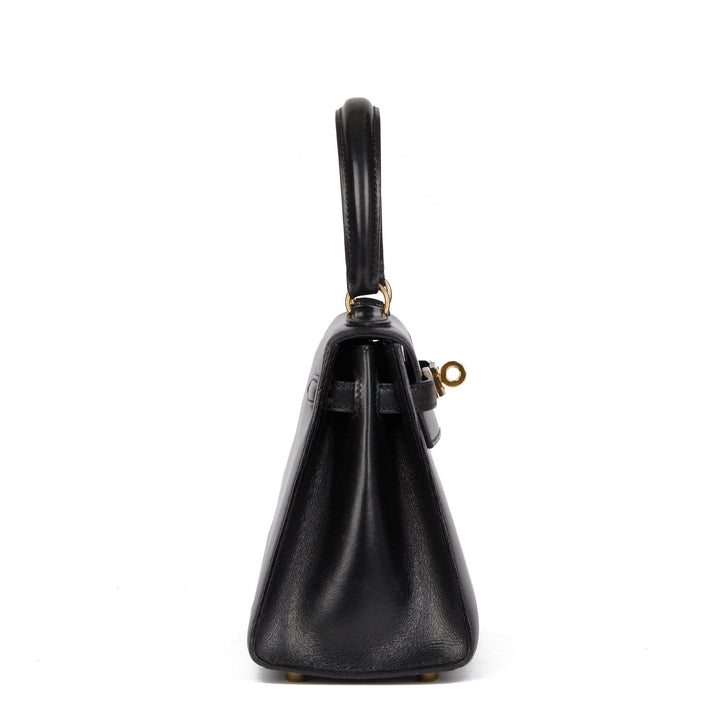Top quality Hermes Black Box Calf Leather Vintage Mini Kelly 20cm Sellier Shoulder Bag