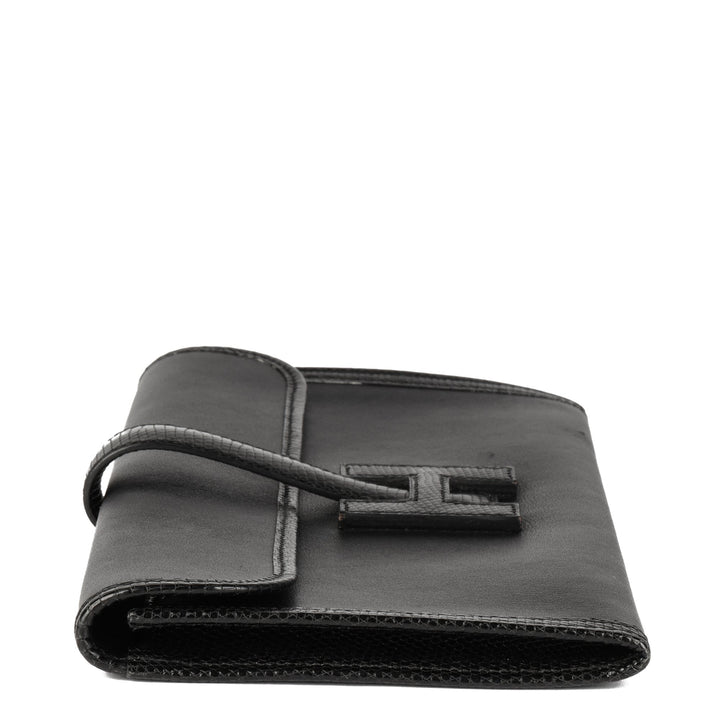 Top quality Hermes Black Swift Leather & Niloticus Lizard Leather Jige Elan 29 Clutch