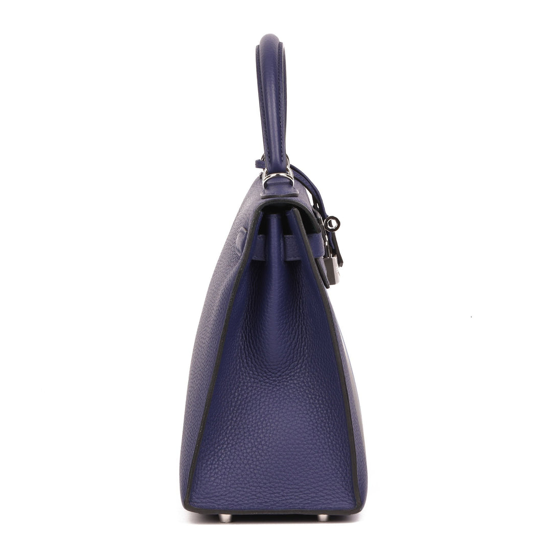 Top quality Hermes Blue Encre, Blue Zellige, Black, Vert Cypress, Clemence, Epsom & Sombrero Leather Kellygraphie Lettre E Kelly 28cm Sellier Shoulder Bag