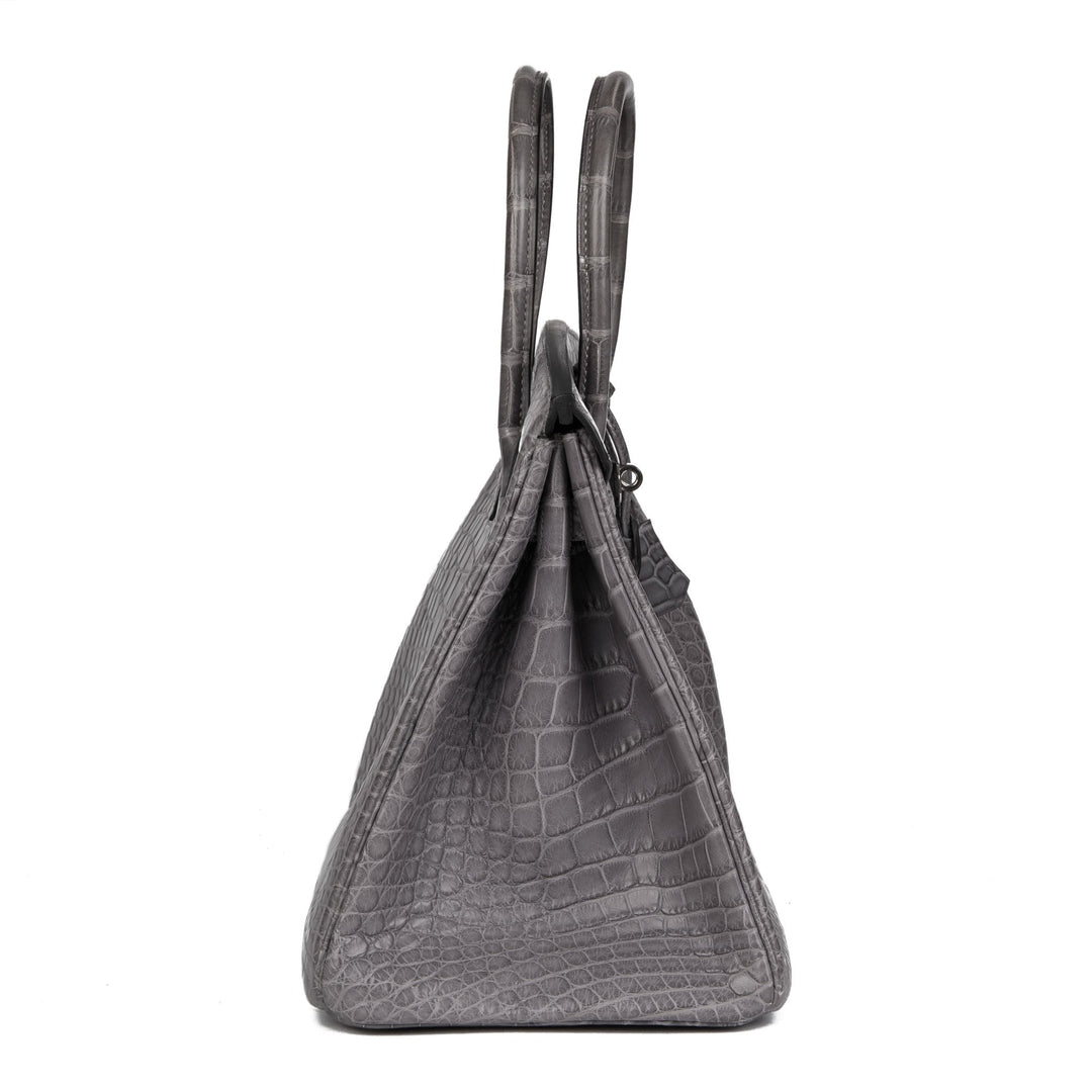 Top quality Hermes Gris Paris Matte Alligator Leather Birkin 35cm Retourne Tote