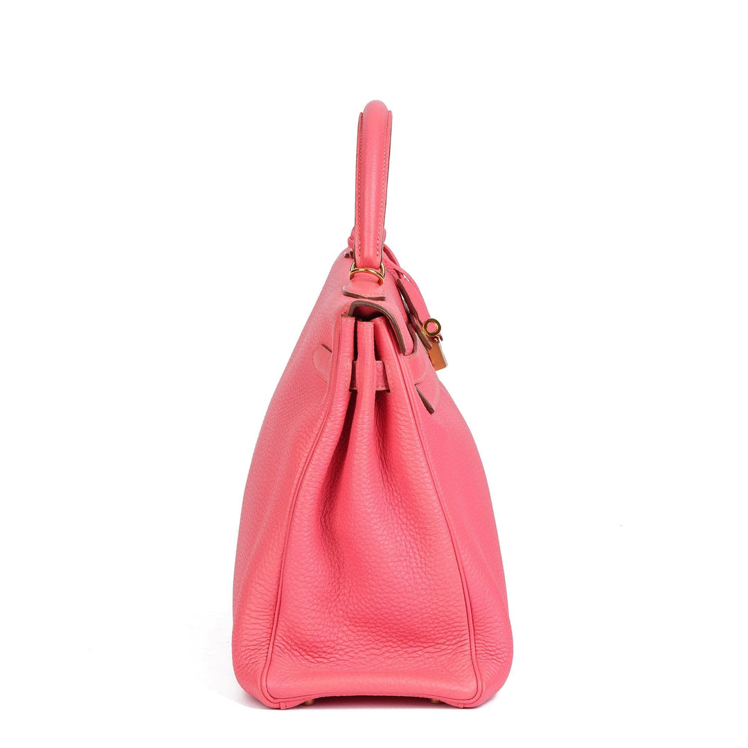 Hermes Rose Lipstick Togo Leather Kelly 35cm Retourne Shoulder Bag