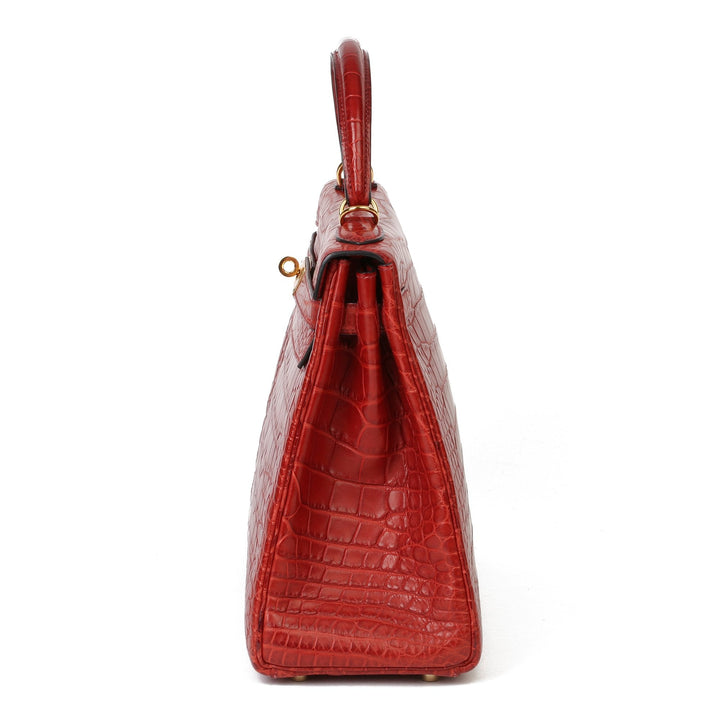 Top quality Hermes Rouge H Matte Mississippiensis Alligator Leather Kelly 32cm Retourne Shoulder Bag