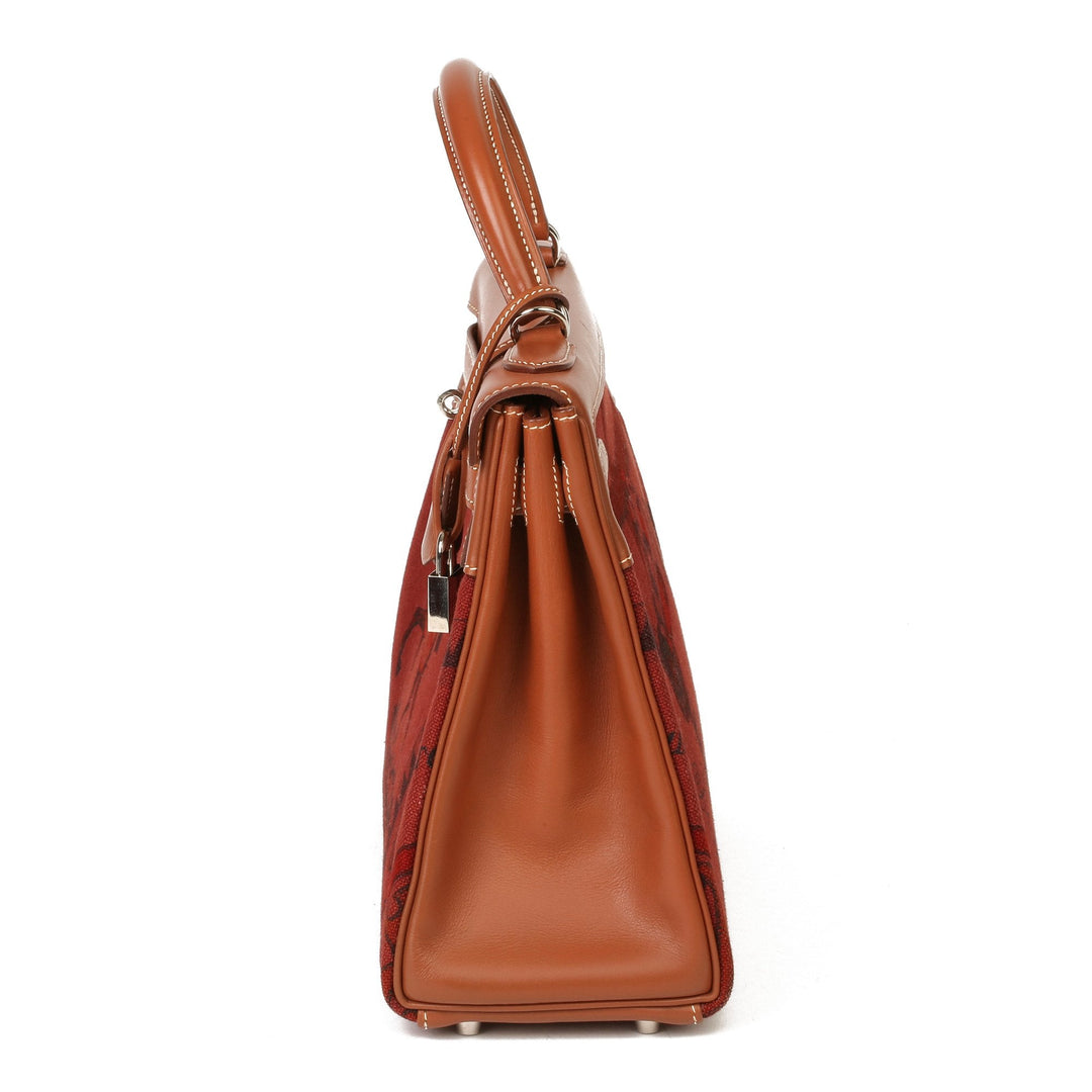 Top quality Hermes Rouge H Toile & Barenia Horse Print Amazone Kelly 32cm Sellier Shoulder Bag