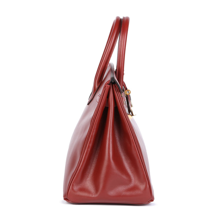Top quality Hermes Rouge Vif Box Calf Leather Vintage Birkin 35cm Retourne Tote