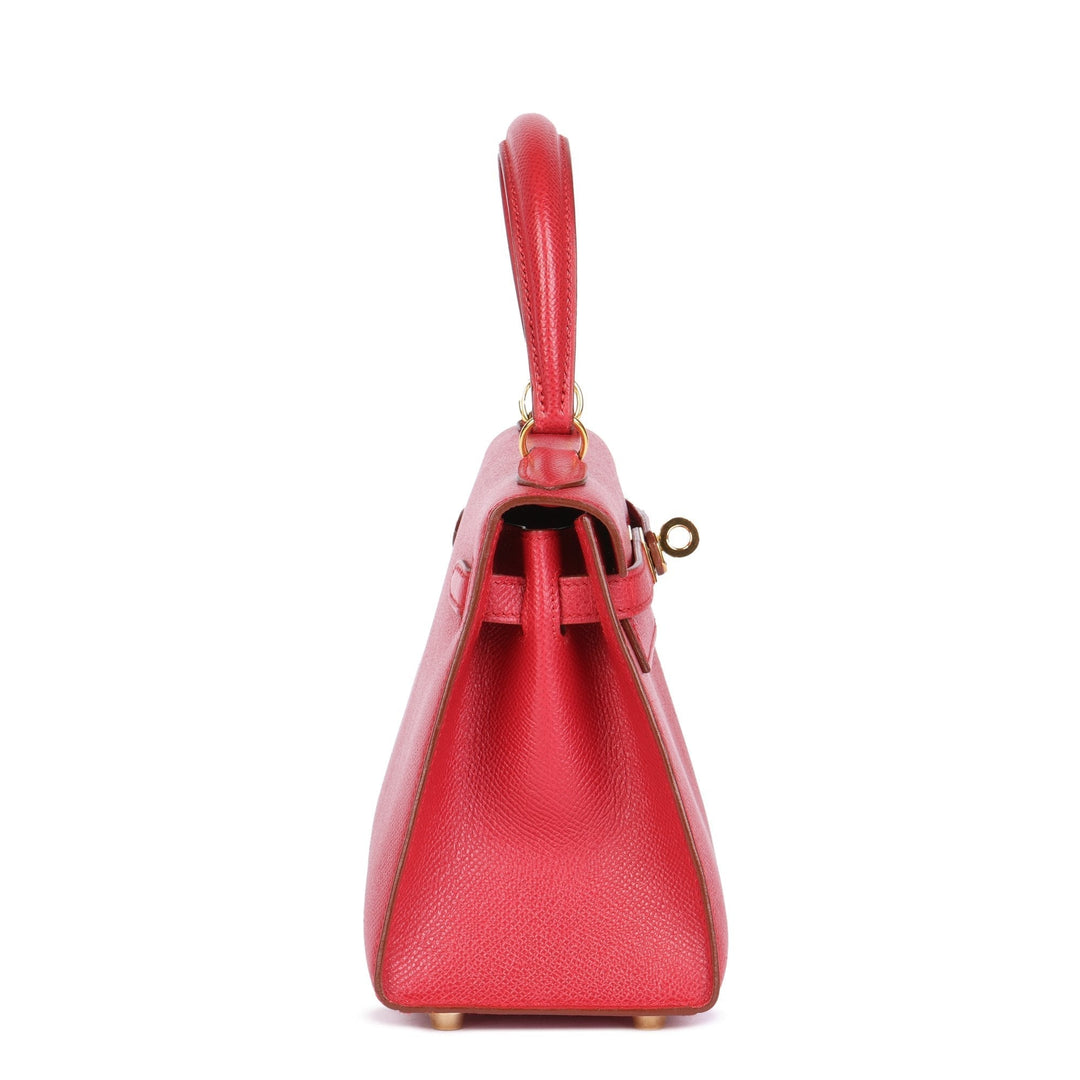 Top quality Hermes Rouge Vif Couchevel Leather Kelly 20cm Sellier Top Handle Bag