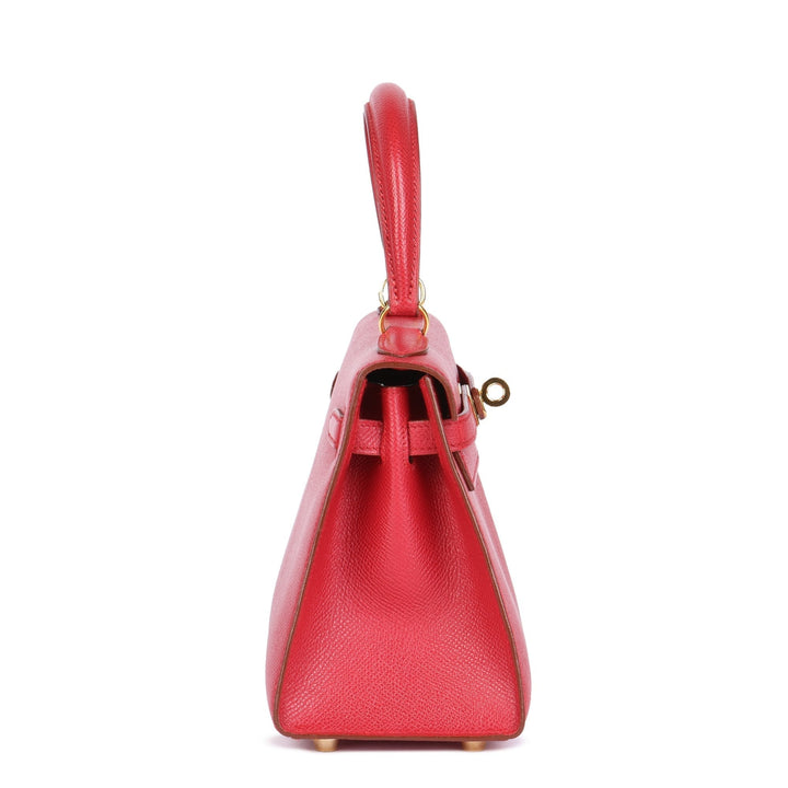 Top quality Hermes Rouge Vif Couchevel Leather Kelly 20cm Sellier Top Handle Bag