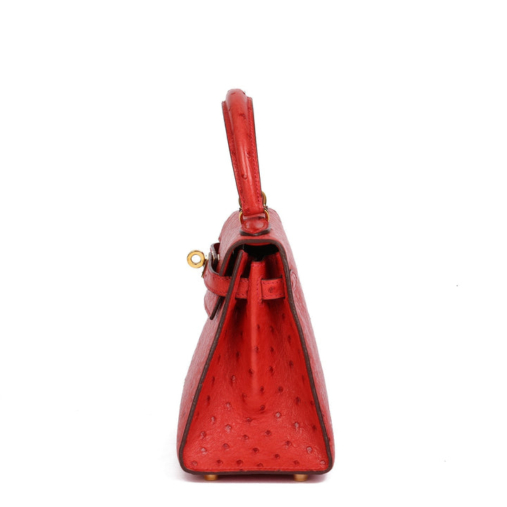 Top quality Hermes Rouge Vif Ostrich Leather Kelly 20cm Sellier Shoulder Bag