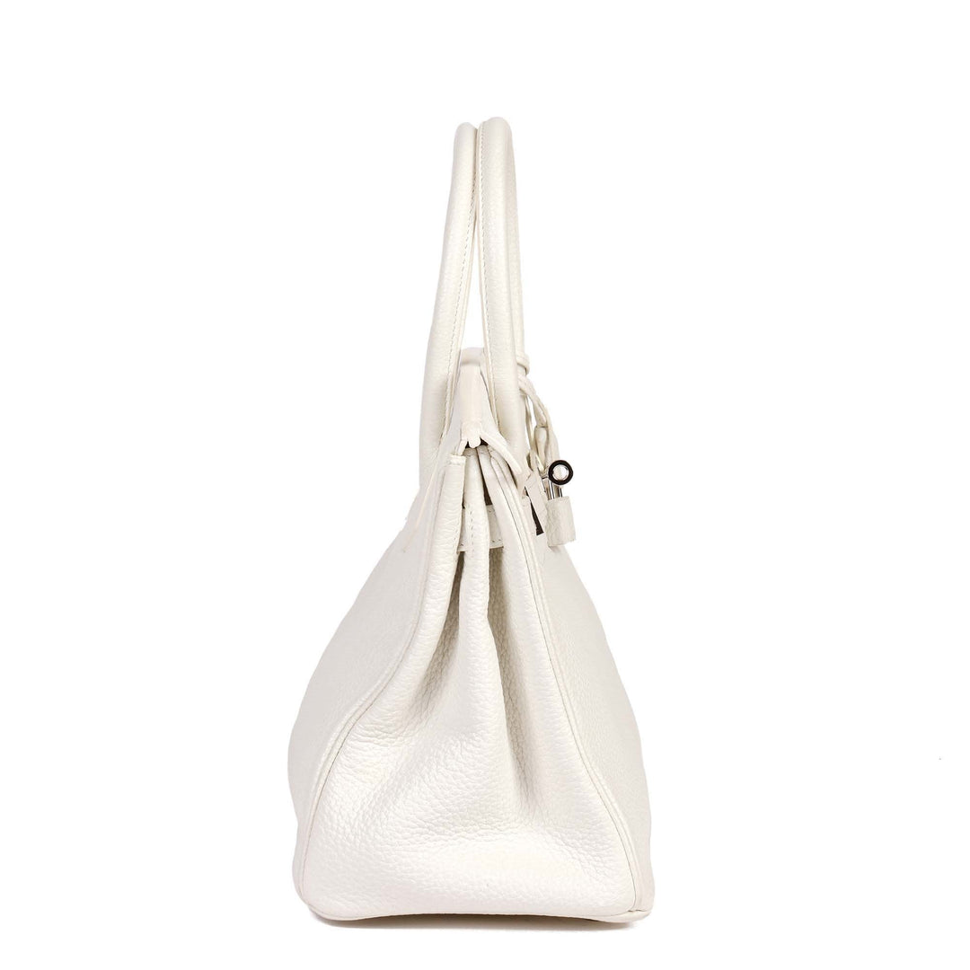 Top quality Hermes White Clemence Leather Birkin 30cm Retourne Tote