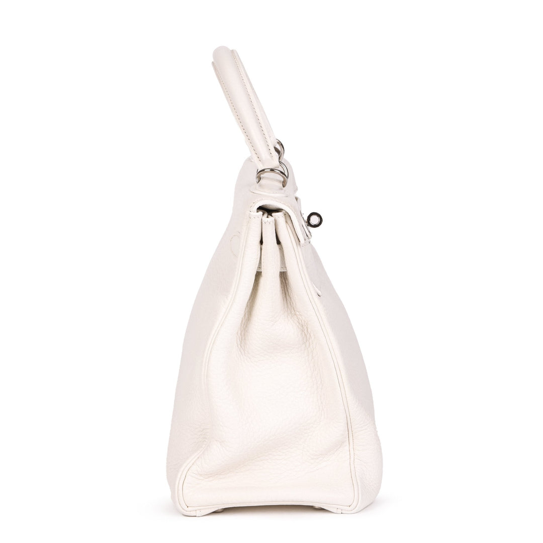 Top quality Hermes White Clemence Leather Kelly 32cm Retourne Shoulder Bag