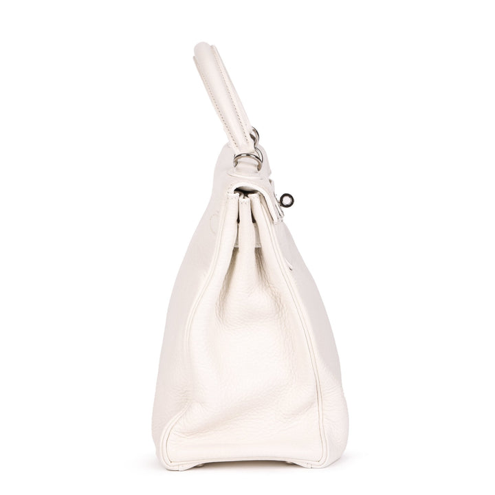 Top quality Hermes White Clemence Leather Kelly 32cm Retourne Shoulder Bag