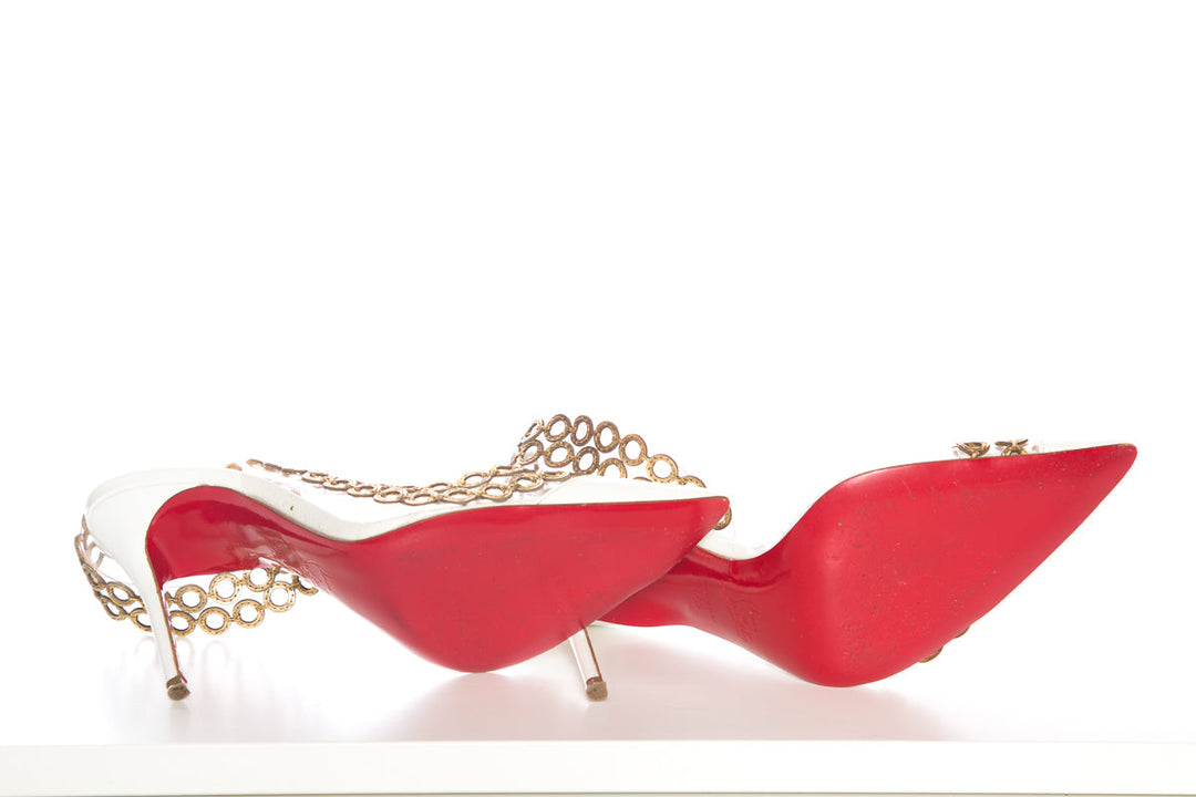 Christian Louboutin White and Gold Pumps SZ 36.5