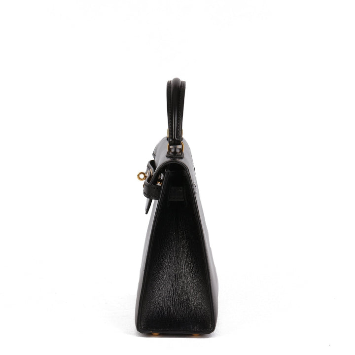 Top quality Hermes Black Box Calf Leather Vintage Kelly 15cm Sellier Shoulder Bag
