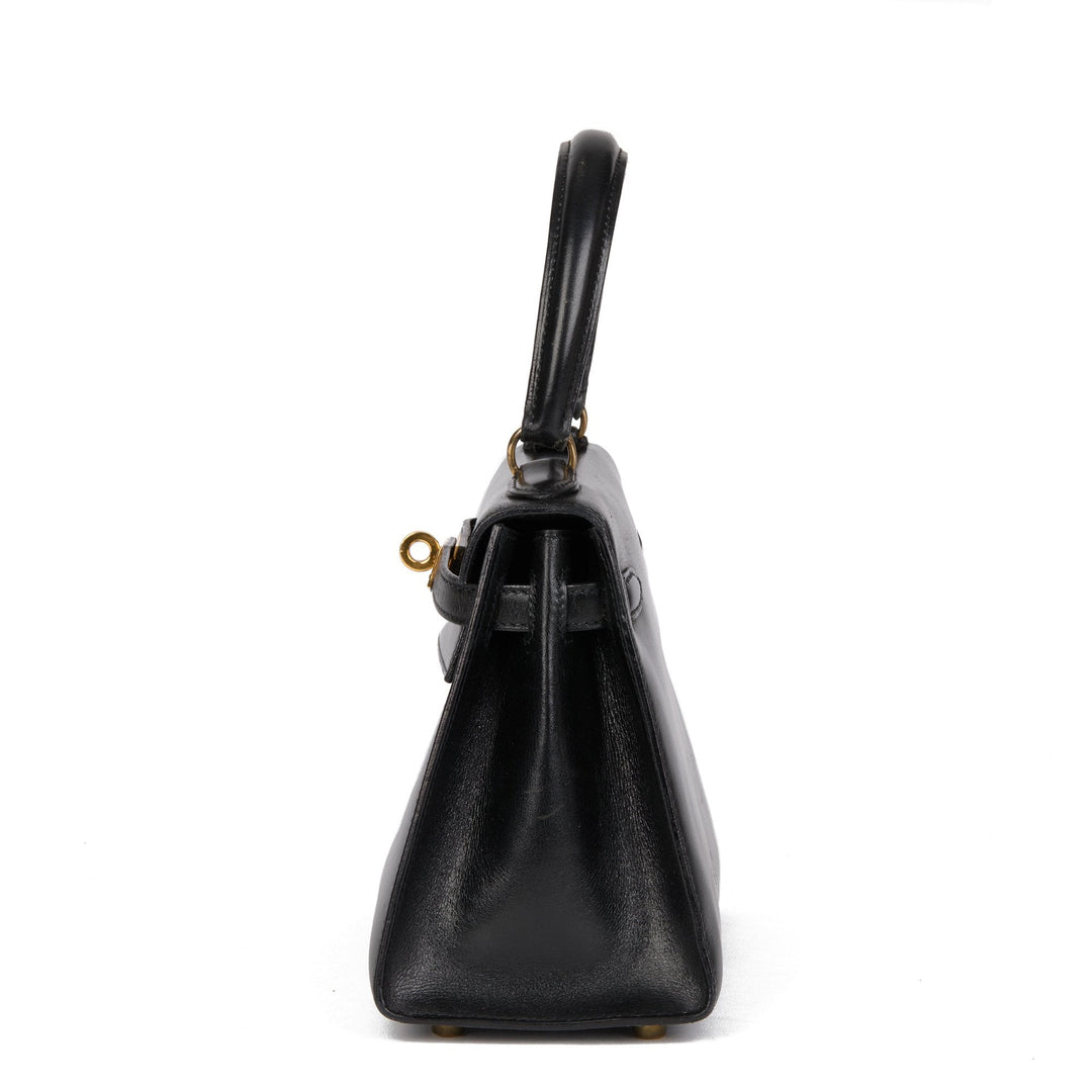 Top quality Hermes Black Box Calf Leather Vintage Mini Kelly 20cm Sellier Shoulder Bag