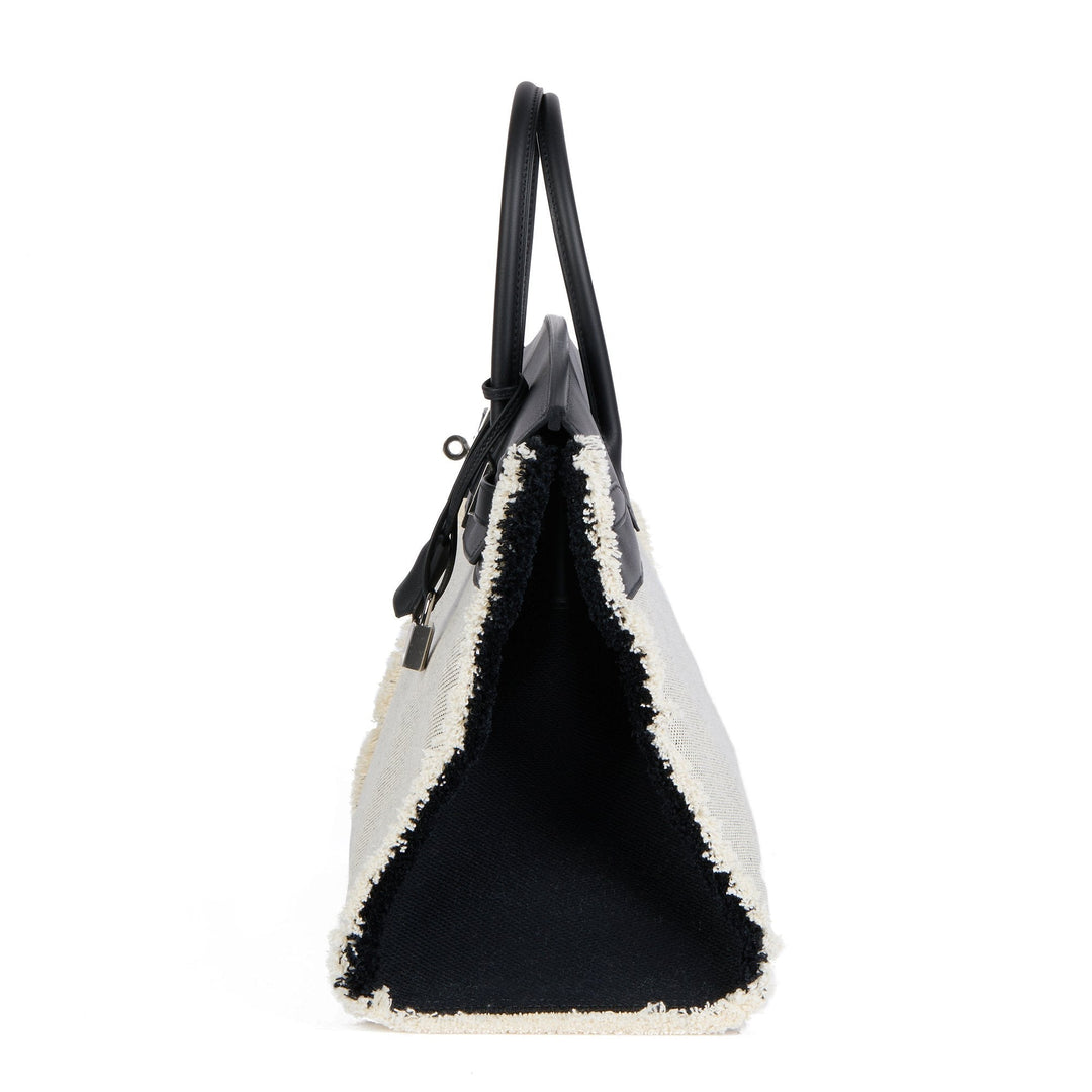 Hermes Black Swift Leather & Canvas Fray Birkin 35cm Tote