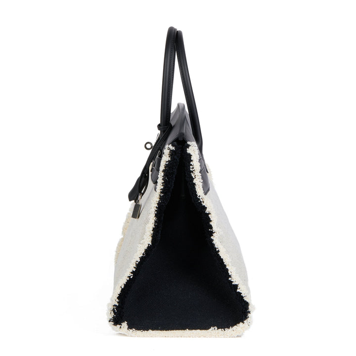 Hermes Black Swift Leather & Canvas Fray Birkin 35cm Tote