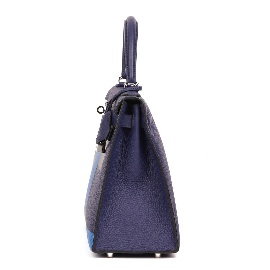 Top quality Hermes Blue Encre, Blue Zellige, Black, Vert Cypress, Clemence, Epsom & Sombrero Leather Kellygraphie Lettre E Kelly 28cm Sellier Shoulder Bag
