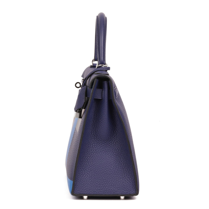 Top quality Hermes Blue Encre, Blue Zellige, Black, Vert Cypress, Clemence, Epsom & Sombrero Leather Kellygraphie Lettre E Kelly 28cm Sellier Shoulder Bag