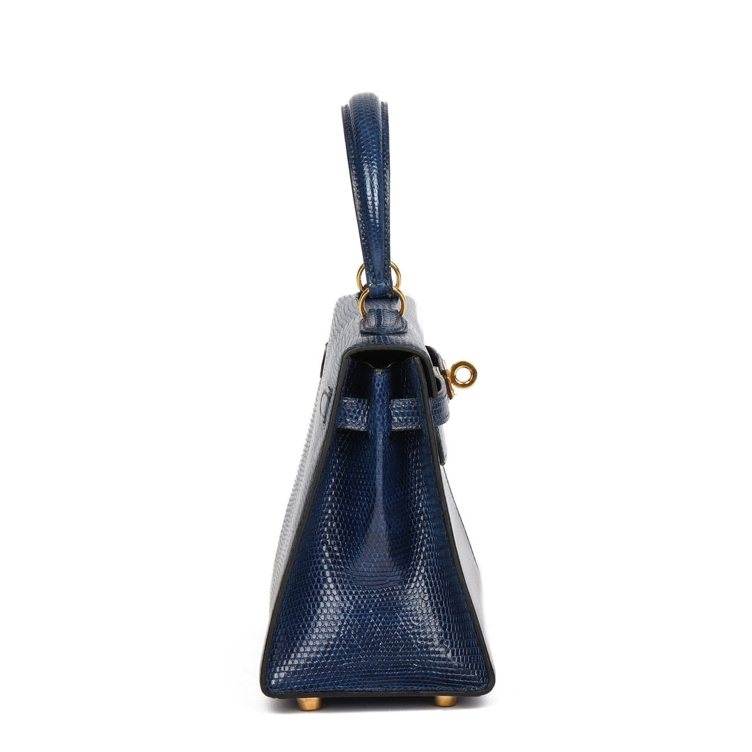 Hermes Blue Saphir Lizard Leather Vintage Kelly 20cm Sellier Shoulder Bag